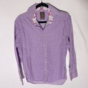 Tailorbyrd Purple White Cotton Gingham Plaid Flip Cuff Button Up Shirt S